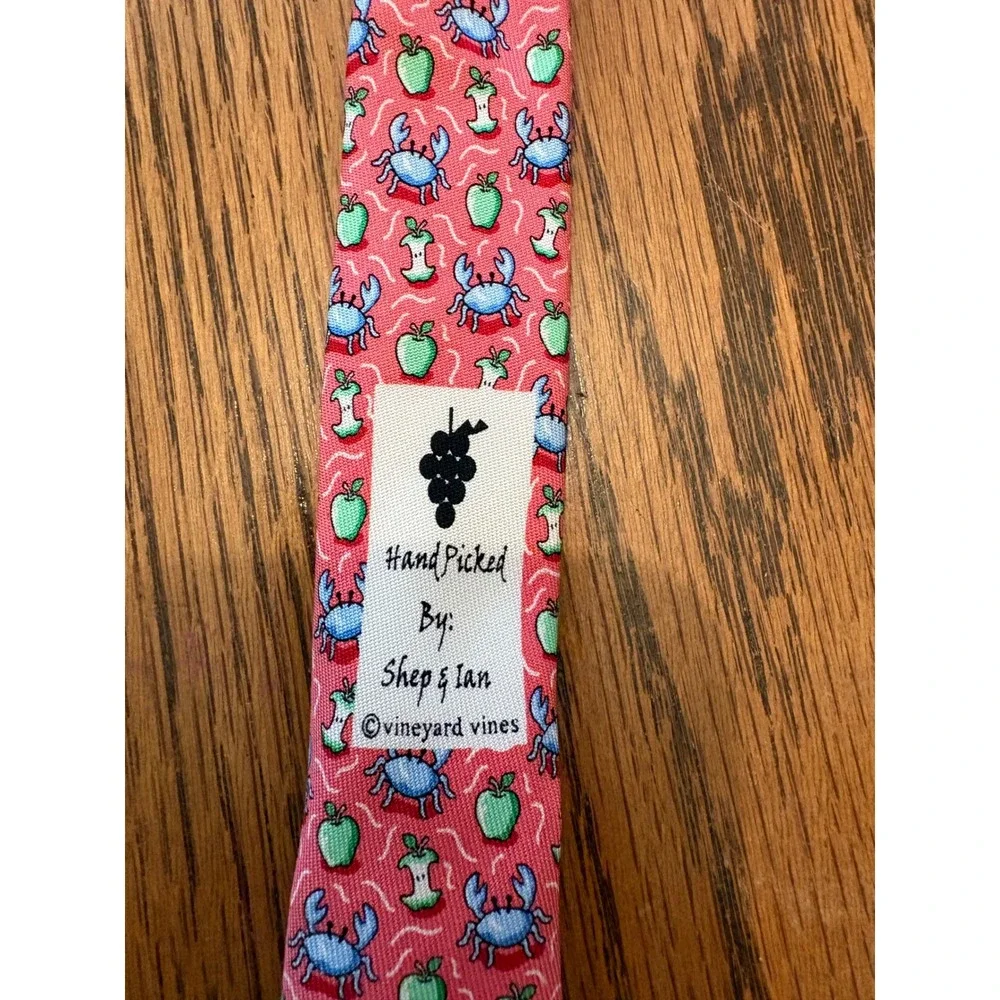 Vineyard Vines Silk Tie Kids OS Pink Blue Crab Green Apple Nautical Preppy